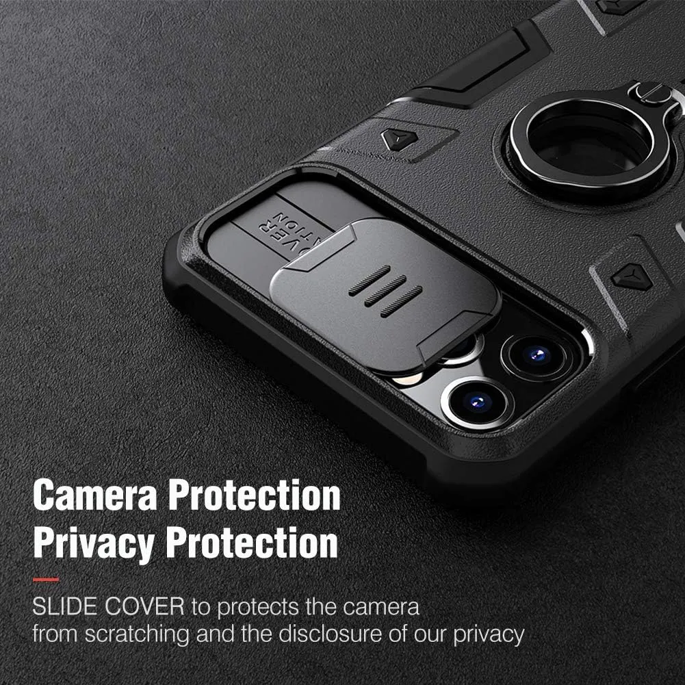 Nillkin Armor iPhone 11 Pro Case, [Built-in Kickstand and Camera Lens Protector] Shockproof Hard Plastic Back & Soft Silicone Bumper Hybrid Cover Phone Case for iPhone 11 Pro 5.8'' Black