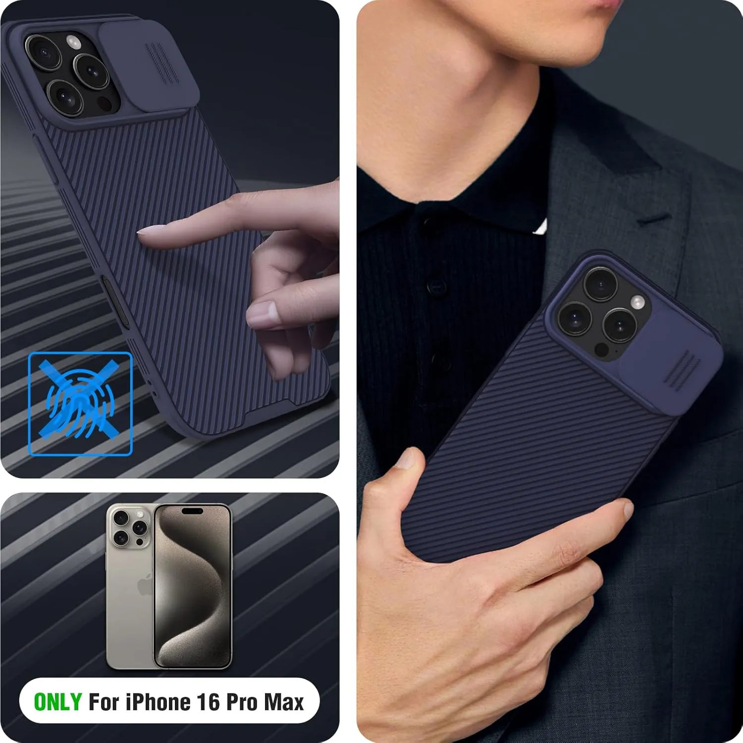 Nillkin Classic Series for iPhone 16 Pro Max Case with Camera Cover, [Camera Lens Protector] [Scratch-Resistant] [360 Full Protection] Shockproof Slim Phone Case for iPhone 16 Pro Max 6.9 Inch, Gray