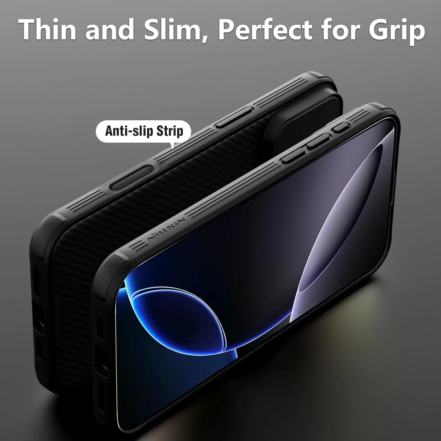 Nillkin Classic Series for iPhone 16 Pro Max Case with Camera Cover, [Camera Lens Protector] [Scratch-Resistant] [360 Full Protection] Shockproof Slim Phone Case for iPhone 16 Pro Max 6.9 Inch, Gray