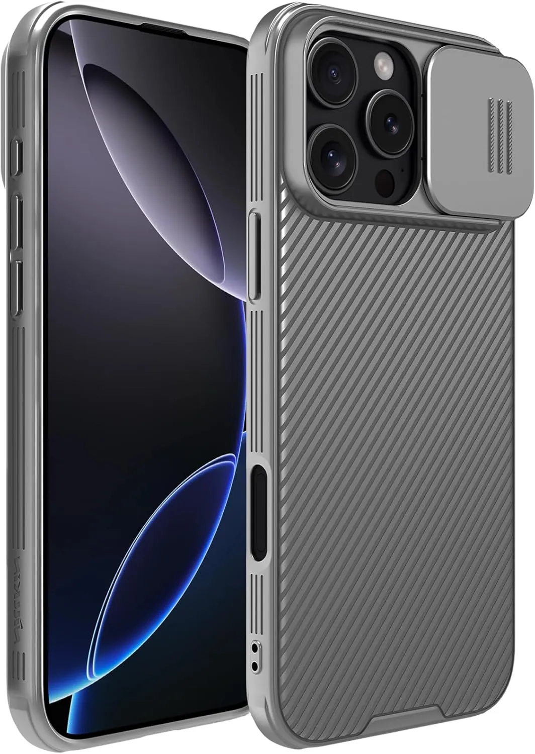 Nillkin Classic Series for iPhone 16 Pro Max Case with Camera Cover, [Camera Lens Protector] [Scratch-Resistant] [360 Full Protection] Shockproof Slim Phone Case for iPhone 16 Pro Max 6.9 Inch, Gray