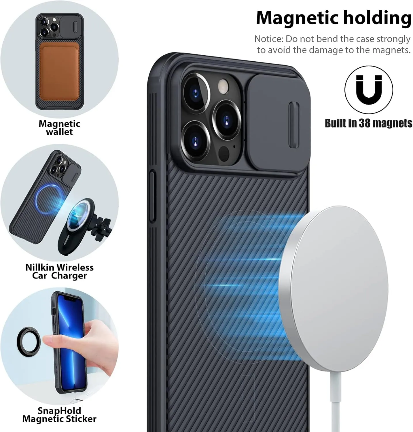 Nillkin for iPhone 13 Pro Max Magnetic Mag-Safe Case, CamShield Pro Camera Slide Cover Case for 13 Pro Max 5G Hard PC and TPU Phone Case for Phone 13 Pro Max 6.7'' Slim - Blue