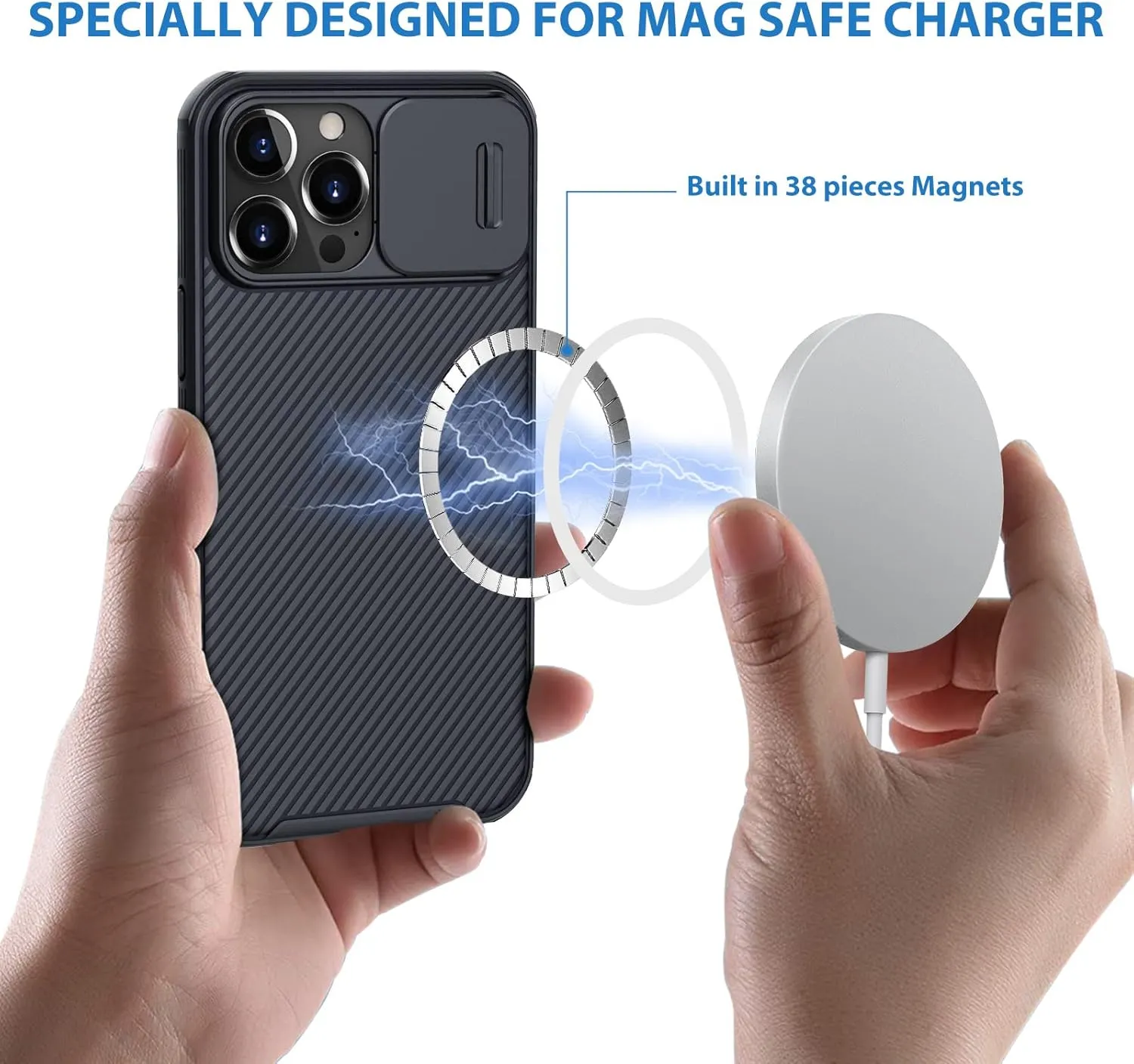 Nillkin for iPhone 13 Pro Max Magnetic Mag-Safe Case, CamShield Pro Camera Slide Cover Case for 13 Pro Max 5G Hard PC and TPU Phone Case for Phone 13 Pro Max 6.7'' Slim - Blue