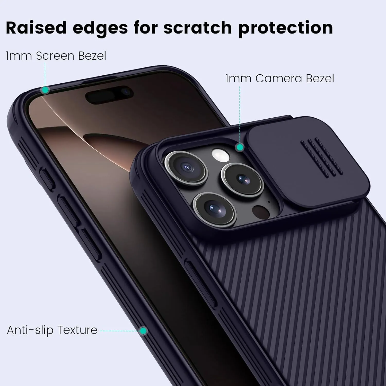 Nillkin for iPhone 16 Pro Max Pro Max Case with Slide Camera Cover, [Upgraded Camera Lens Protection] Slim Shockproof Protective Phone Case 6.9 inch, Dark Purple