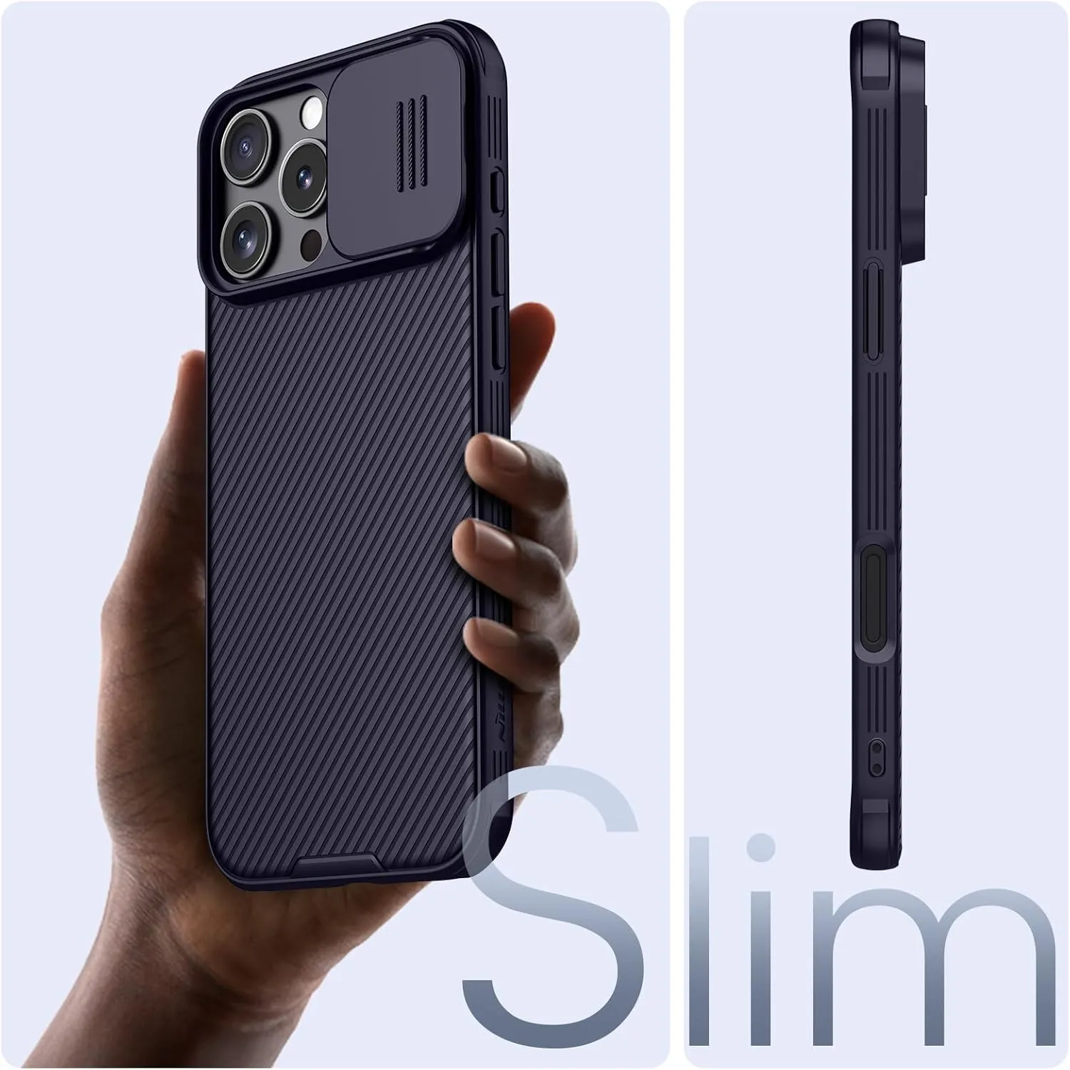Nillkin for iPhone 16 Pro Max Pro Max Case with Slide Camera Cover, [Upgraded Camera Lens Protection] Slim Shockproof Protective Phone Case 6.9 inch, Dark Purple