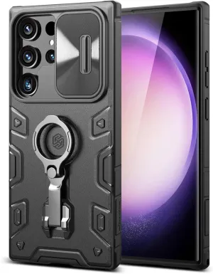 Nillkin for Samsung Galaxy S23 Ultra Case with Slide Camera Cover, [Rotated Ring Kickstand] Mil-Grade Shockproof S23 Ultra Phone Case for Galaxy S23 Ultra Cases 6.8 Inch Black