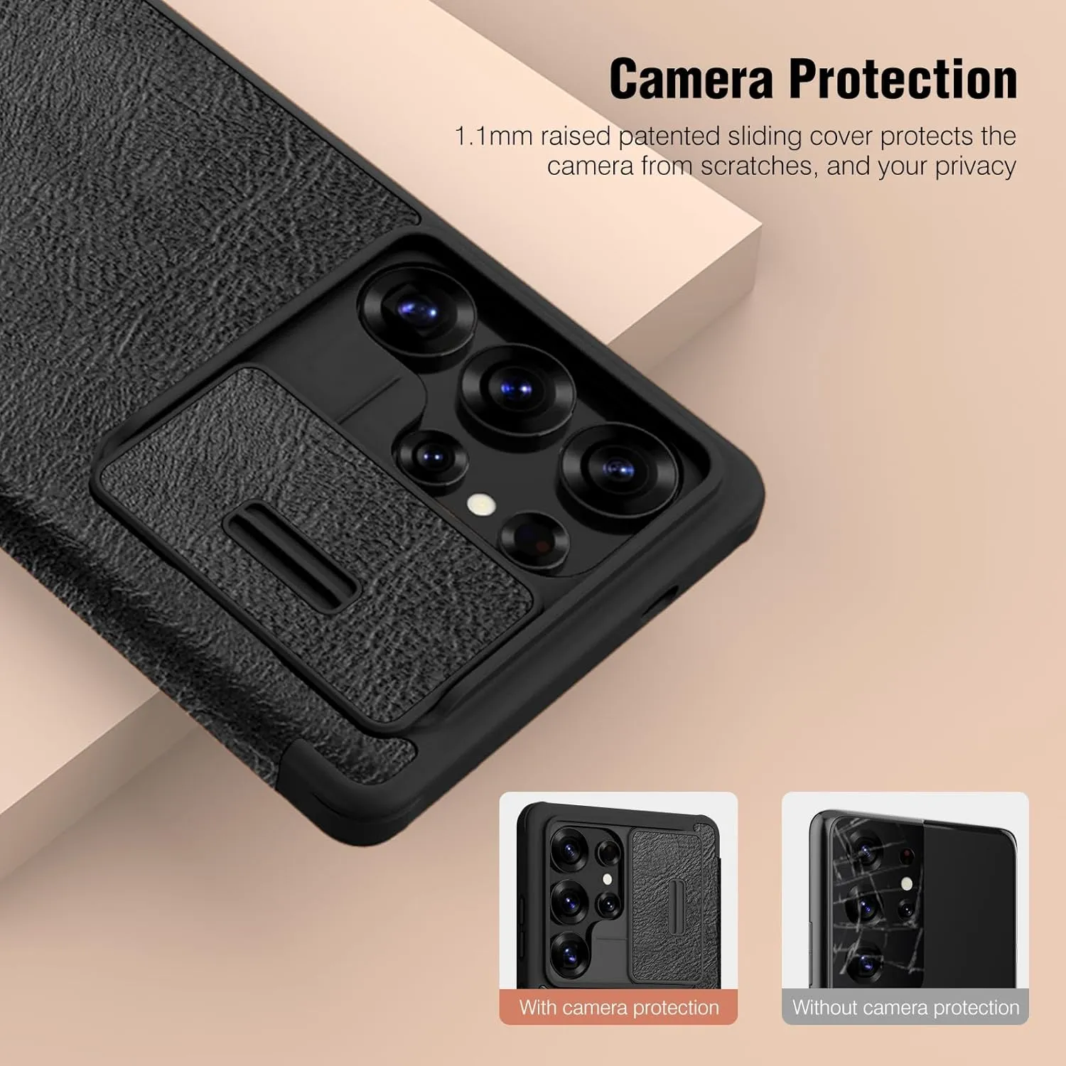 Nillkin for Samsung Galaxy S25 Ultra Wallet Case with Camera Cover, [Lens Protection] Premium Leather Slim Protective Shockproof Hard Cover Flip Phone Case for Galaxy S25 Ultra 6.9'' Black