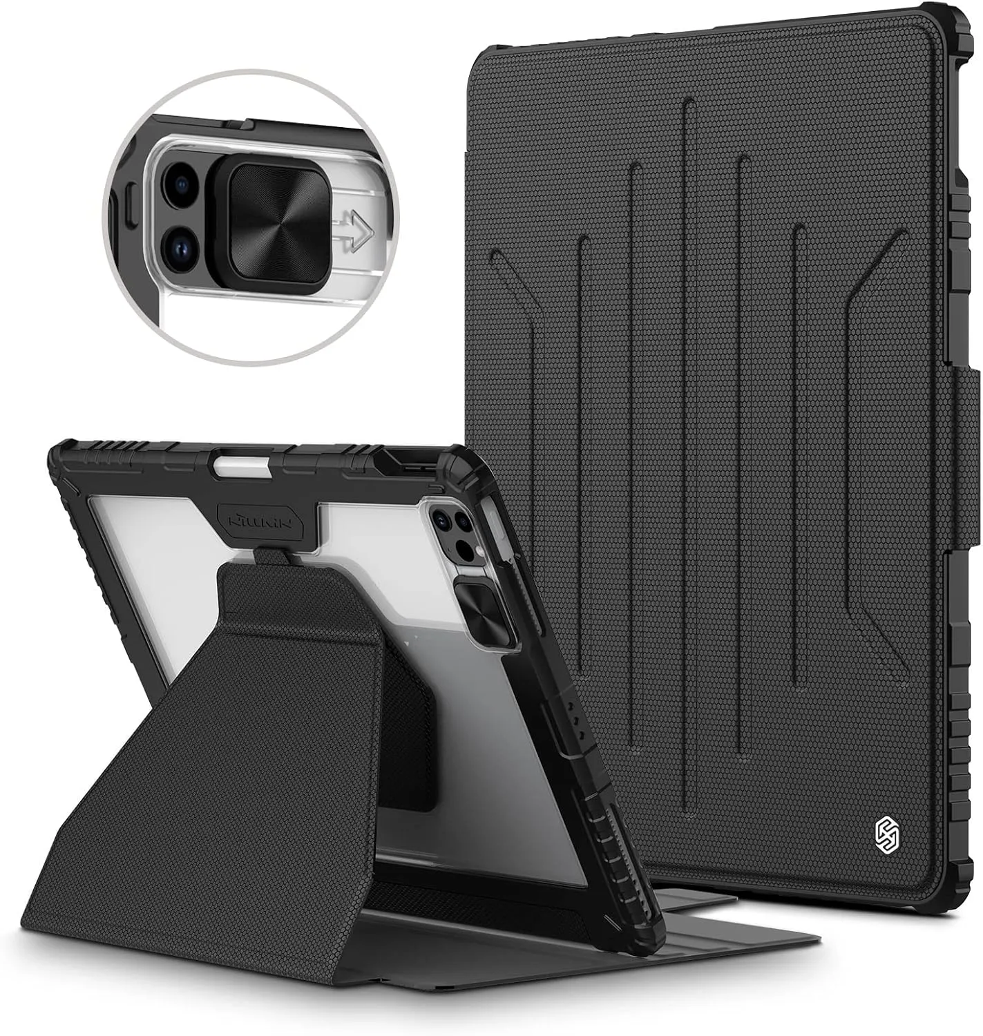 Nillkin iPad Air 13 inch Case(M2, 2024), iPad Pro 12.9 Case2022/2021(6th/5th Gen), Detachable Cover and Magnetic Back for Friger & Desk, Multiple Angle Shockproof Rugged Case with Camera Cover, Black