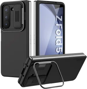 Nillkin Samsung Galaxy Z Fold 5 Case with Slide Camera Cover [Metal Kickstand] CamShield Silky Liquid Silicone case for Galaxy Z Fold 5 5G Slim Protective Case (Black)