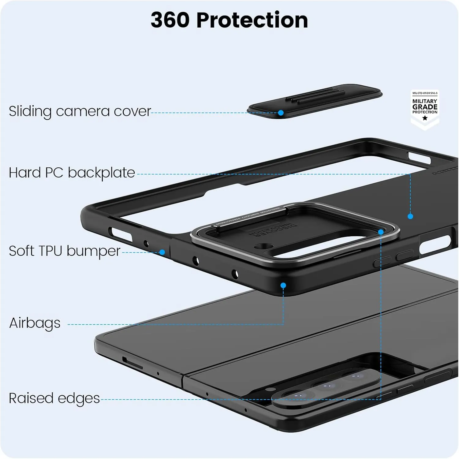 Nillkin Samsung Galaxy Z Fold 5 Case with Slide Camera Cover [Metal Kickstand] CamShield Silky Liquid Silicone case for Galaxy Z Fold 5 5G Slim Protective Case (Black)