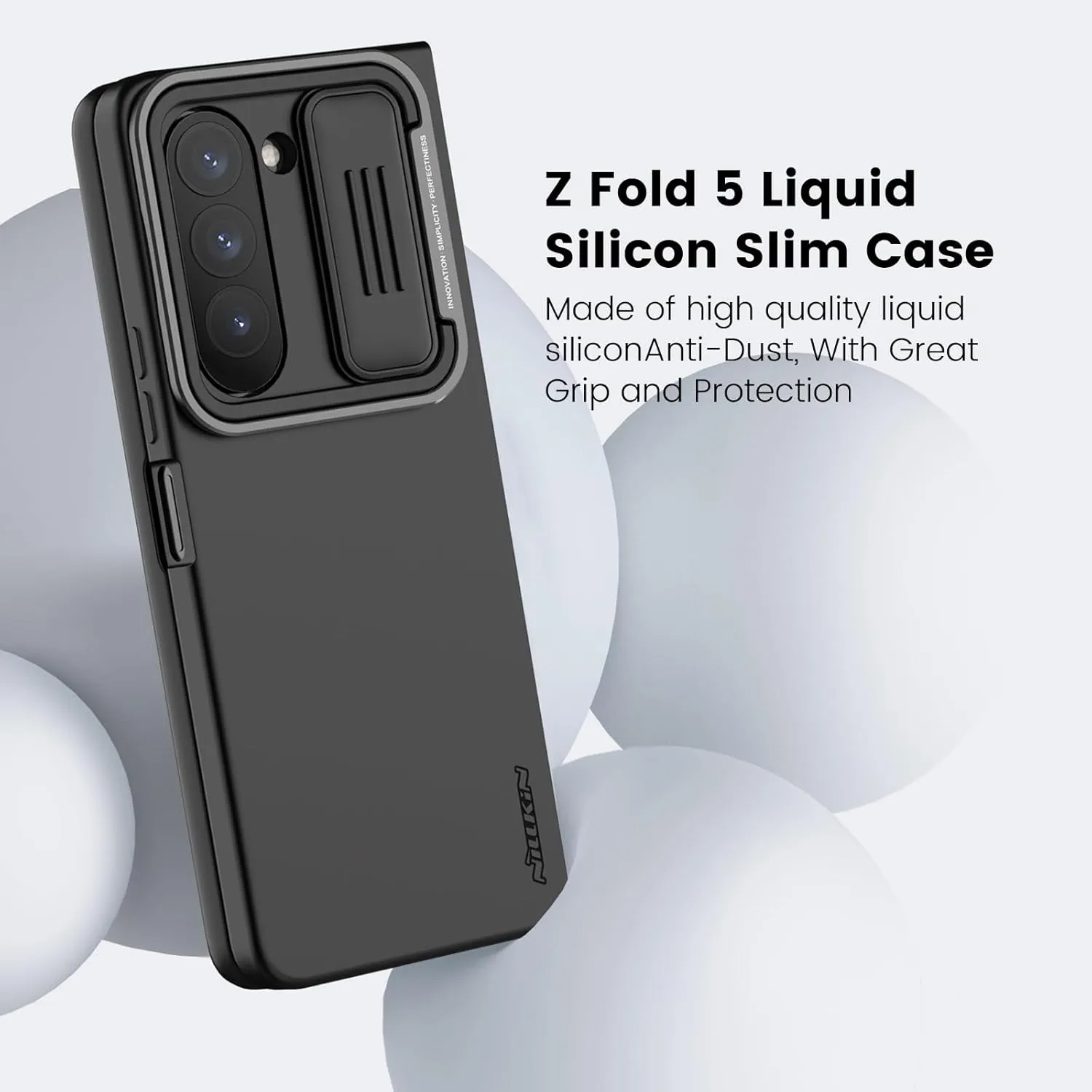 Nillkin Samsung Galaxy Z Fold 5 Case with Slide Camera Cover [Metal Kickstand] CamShield Silky Liquid Silicone case for Galaxy Z Fold 5 5G Slim Protective Case (Black)