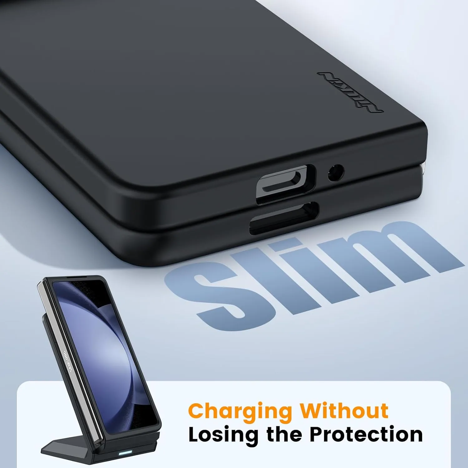 Nillkin Samsung Galaxy Z Fold 5 Case with Slide Camera Cover [Metal Kickstand] CamShield Silky Liquid Silicone case for Galaxy Z Fold 5 5G Slim Protective Case (Black)