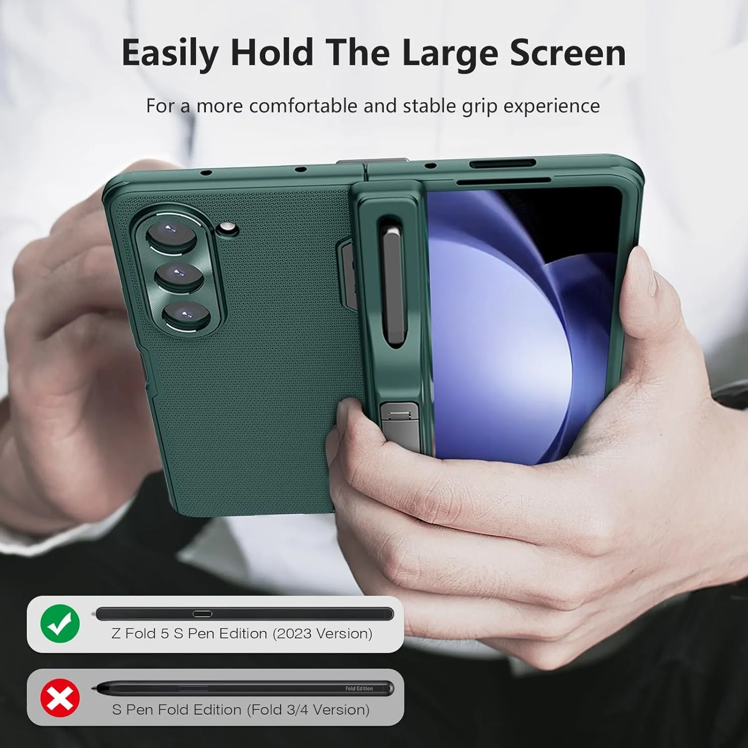 Nillkin Upgraded Samsung Z Fold 5 Case with S Pen Holder, Hinge Protection & Metal Kickstand - Anti-Scratch, Shockproof Protective Phone Case for Galaxy Z Fold 5 - Green