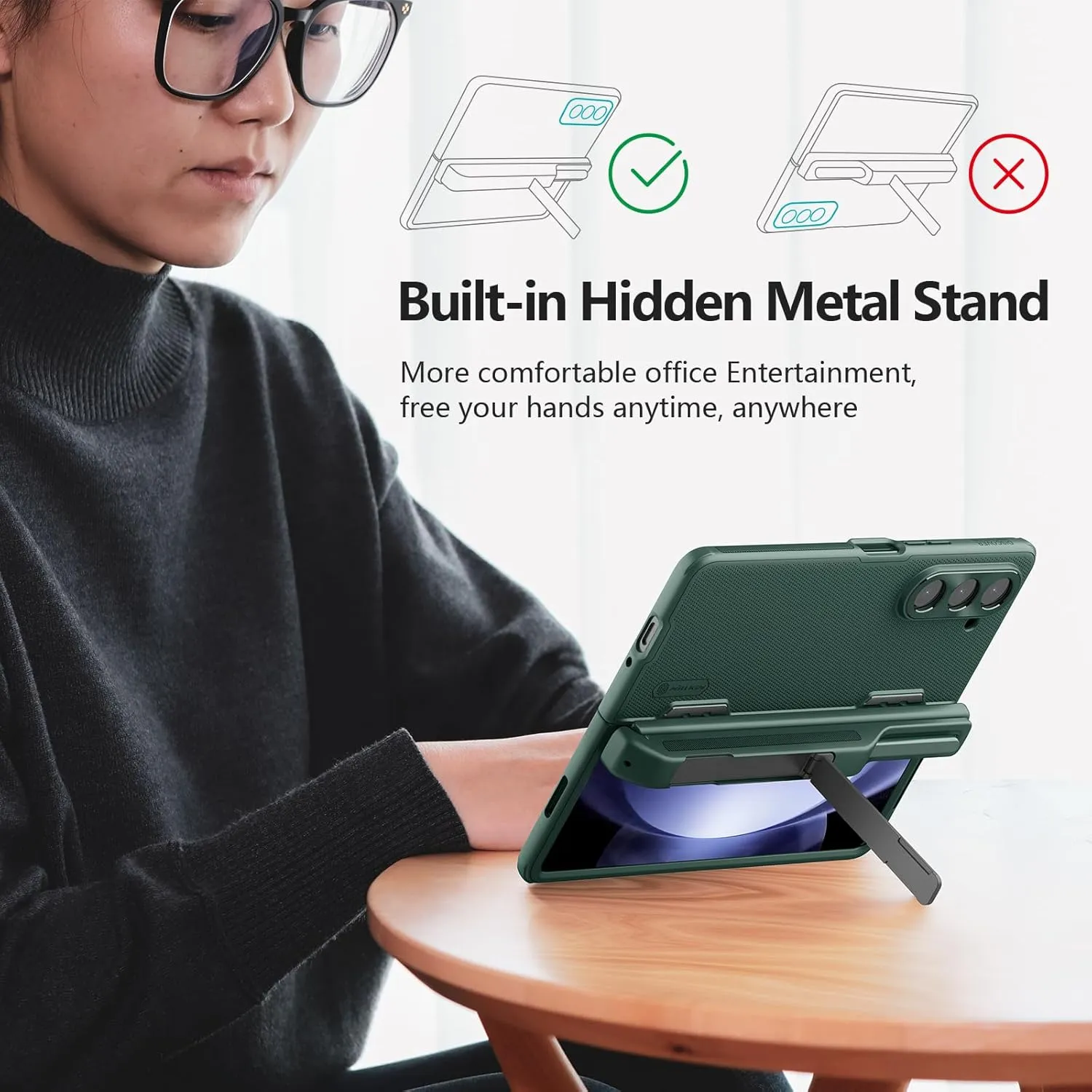Nillkin Upgraded Samsung Z Fold 5 Case with S Pen Holder, Hinge Protection & Metal Kickstand - Anti-Scratch, Shockproof Protective Phone Case for Galaxy Z Fold 5 - Green
