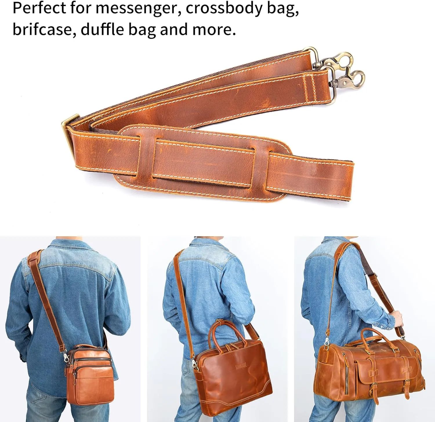 NIUCUNZH Genuine Leather Shoulder Strap, Bag Strap Replacement, 60 inches Long, Adjustable with Comfortable Pad
