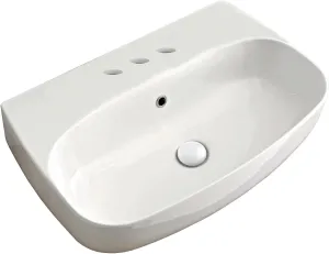 Nolita 5340.03 Nolita 19-11/16" Rectangular Ceramic Vessel or Wall Mounted Bathroom Sink with Overflow and 3 Faucet Holes at 8" Centers - Glossy White