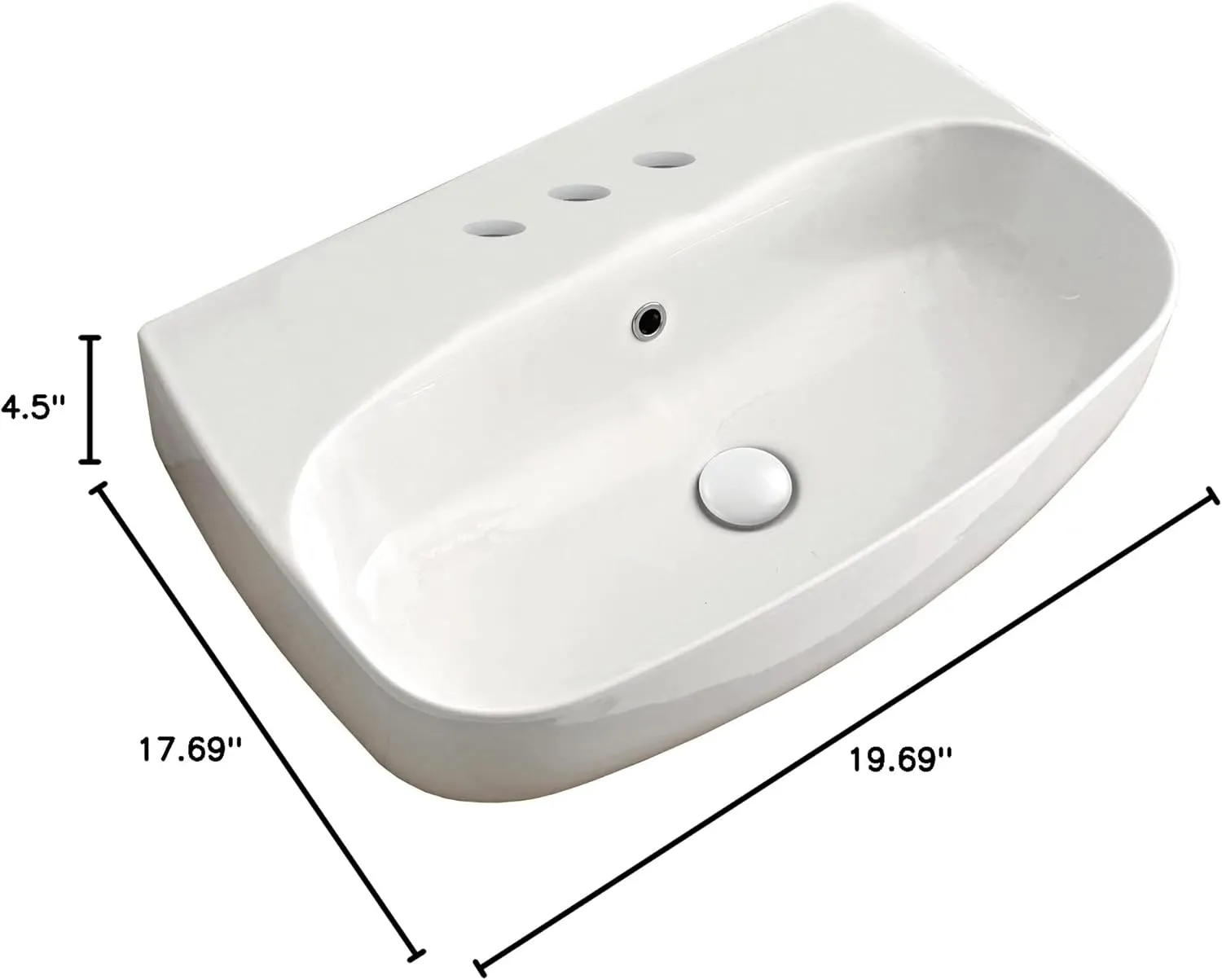Nolita 5340.03 Nolita 19-11/16" Rectangular Ceramic Vessel or Wall Mounted Bathroom Sink with Overflow and 3 Faucet Holes at 8" Centers - Glossy White