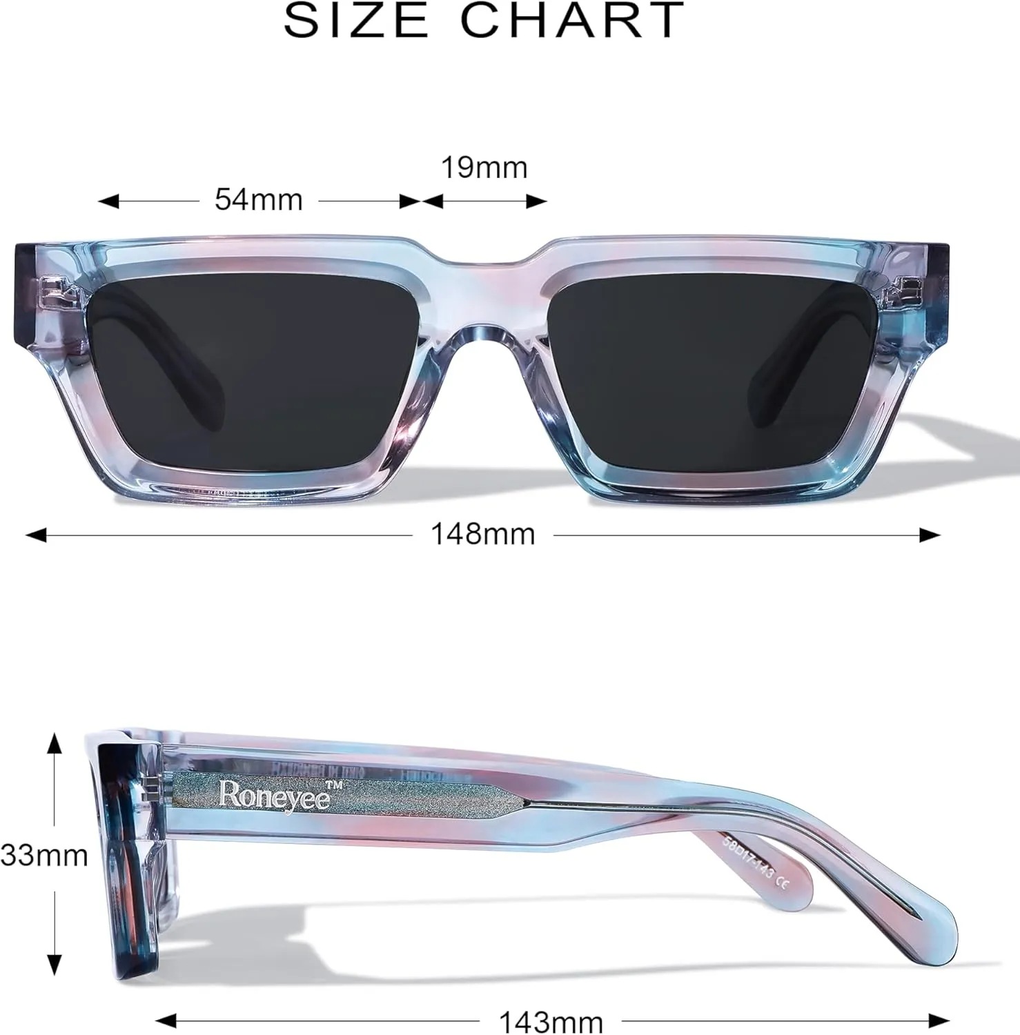 Non Polarized Acetate Sunglasses 148mm Frame with UV Protection Impact Resistant Nylon Lens Retro Shades Unisex