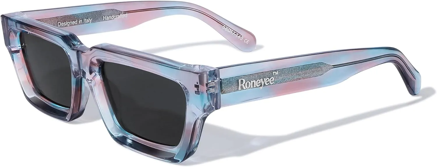 Non Polarized Acetate Sunglasses 148mm Frame with UV Protection Impact Resistant Nylon Lens Retro Shades Unisex