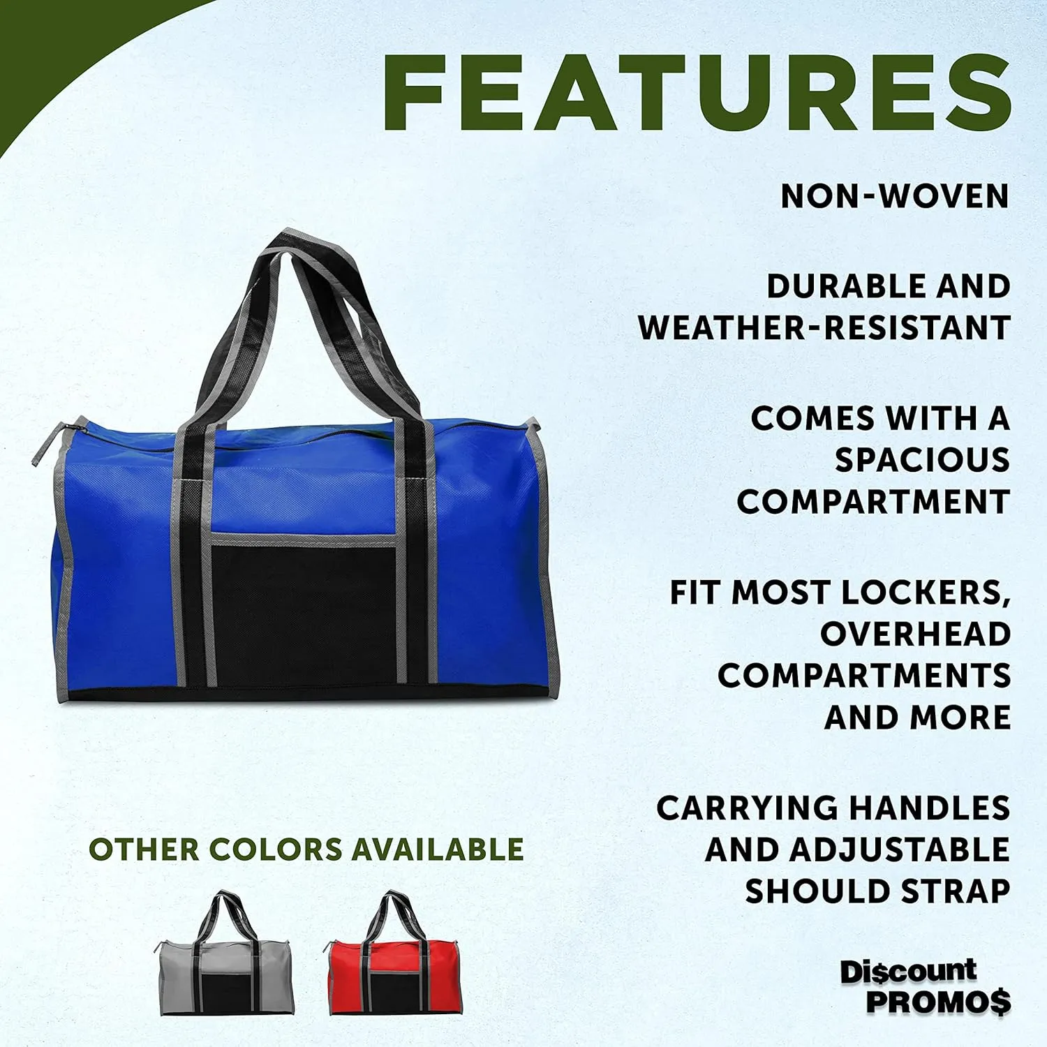 Non-Woven Duffle Bags Set of 6, Bulk Pack - Great for Everyday Use, Perfect for Travellers, Athletes, Fitness Fanatics - Blue