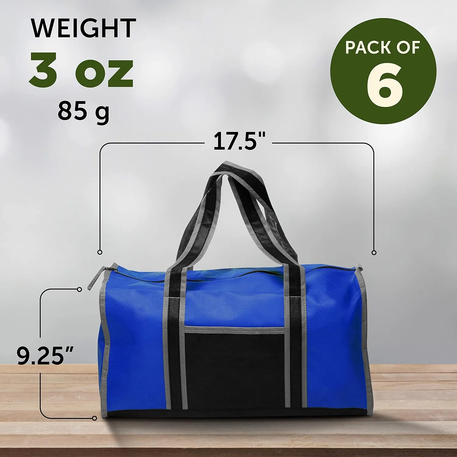 Non-Woven Duffle Bags Set of 6, Bulk Pack - Great for Everyday Use, Perfect for Travellers, Athletes, Fitness Fanatics - Blue
