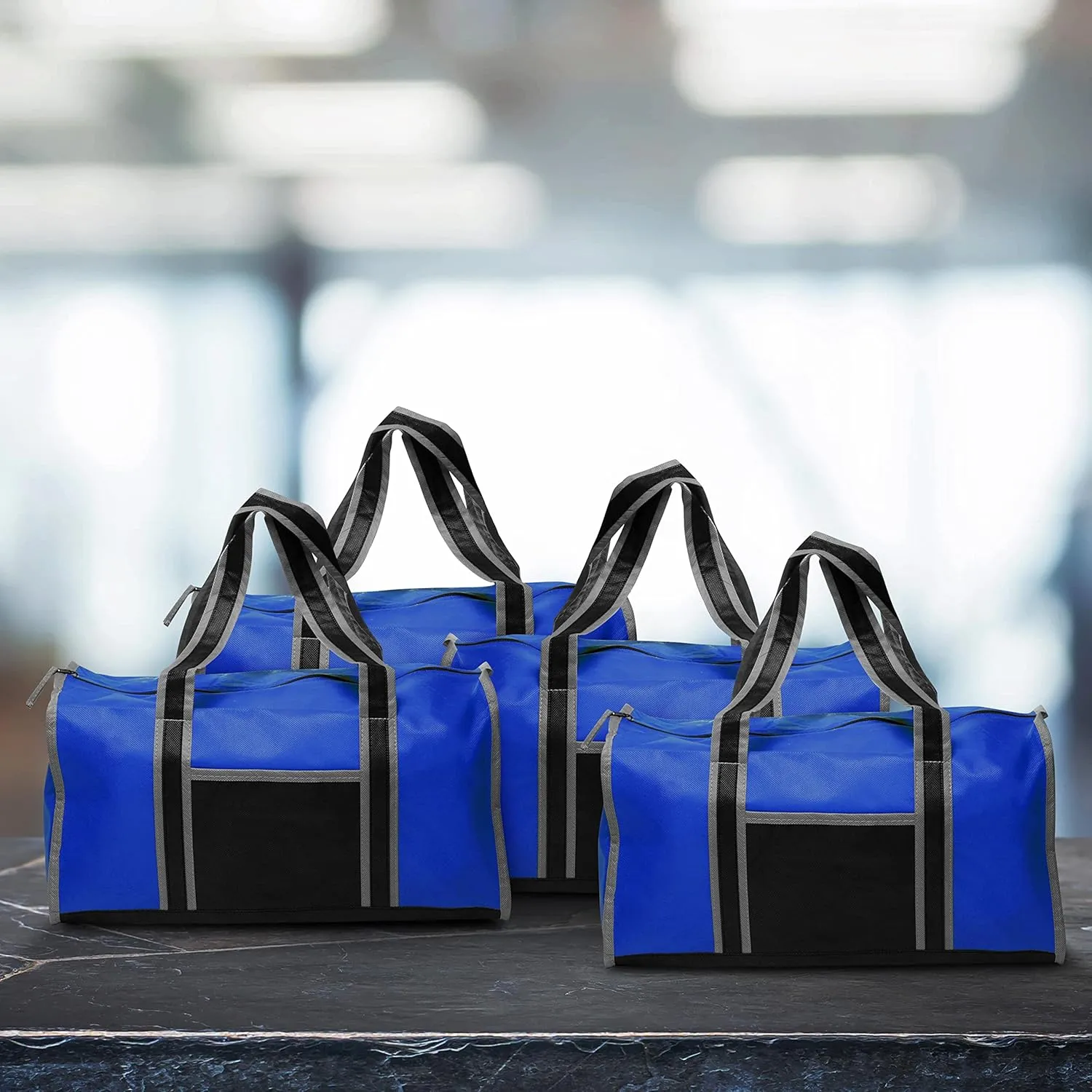 Non-Woven Duffle Bags Set of 6, Bulk Pack - Great for Everyday Use, Perfect for Travellers, Athletes, Fitness Fanatics - Blue