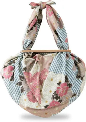NOREN Furoshiki Wrapping Cloth Bag and Handle Set (Retro Flower Pinkbeige / 39.4 inch) Handbag Japanese Tote Bag Reusable Folding Bag with Pockets/Made in Japan 100% Cotton Japanese Kimono Desigh