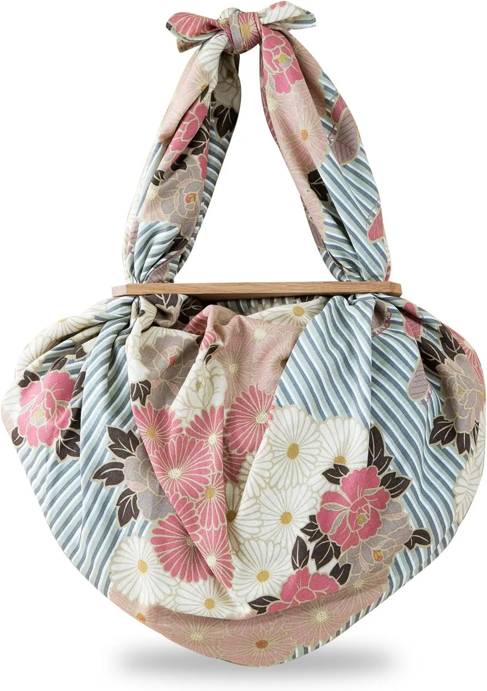 NOREN Furoshiki Wrapping Cloth Bag and Handle Set (Retro Flower Pinkbeige / 39.4 inch) Handbag Japanese Tote Bag Reusable Folding Bag with Pockets/Made in Japan 100% Cotton Japanese Kimono Desigh