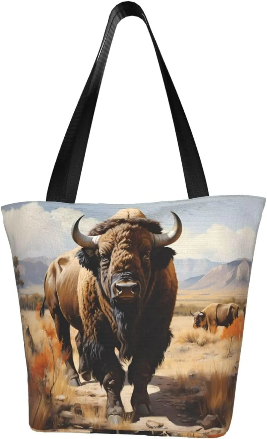 North American bison herd Fashionable shoulder handbag, women's crossbody shoulder bag, suitable for weekend travel shopping shoulder bag