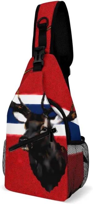 Norway Flag Norwegian Elk Casual Sling Bag Backpack Travel Shoulder Chest Crossbody Bags Adjustable Daypack Unisex