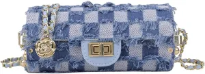 Nova&Aria Women Small Shoulder Bags Quilted Crossbody Distressed Jean Denim Purse Evening Bag Clutch Handbag with Chain Strap-Checkered