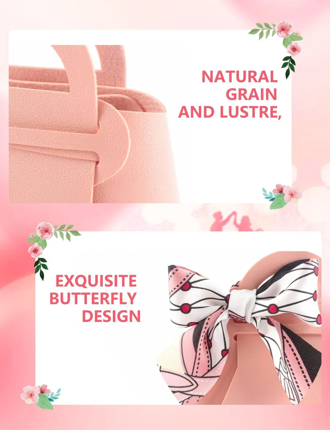 NOWDER 12 Pack Leather Wedding Candy Gift Bags with Handle Reusable Party Favor Boxes for Baby Showers Birthday Christmas Halloween Easter (Pink)