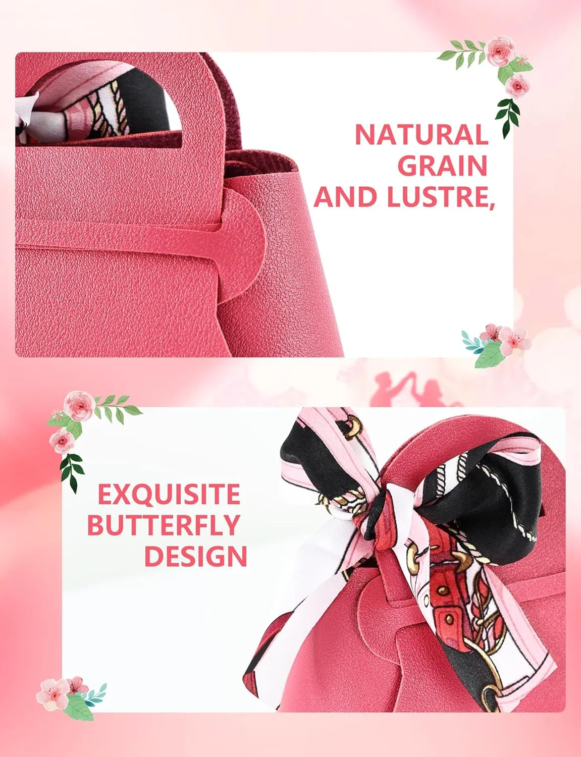 NOWDER 12 Pack Leather Wedding Candy Gift Bags with Handle Reusable Party Favor Boxes for Baby Showers Birthday Christmas Halloween Easter (Rose)