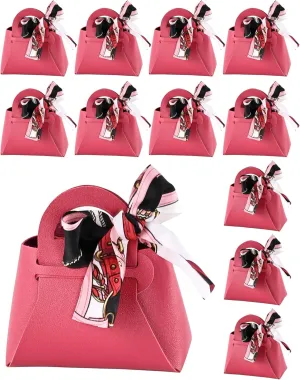 NOWDER 12 Pack Leather Wedding Candy Gift Bags with Handle Reusable Party Favor Boxes for Baby Showers Birthday Christmas Halloween Easter (Rose)