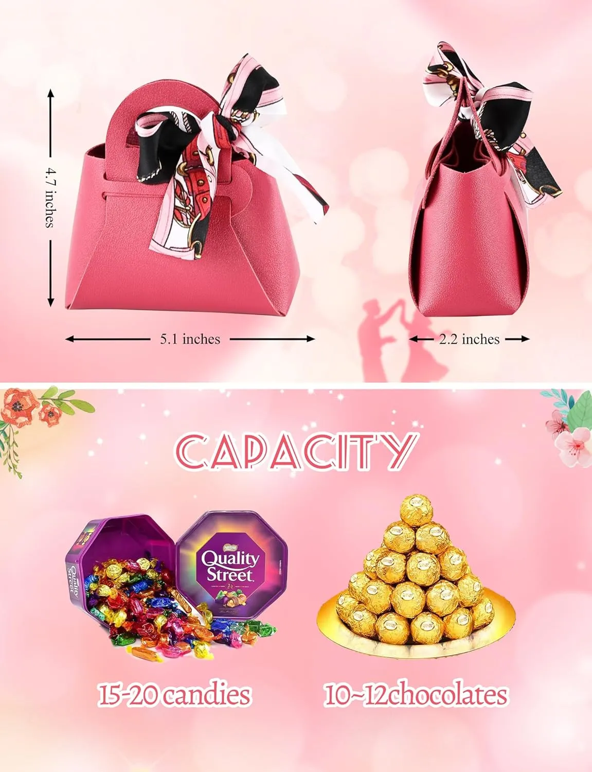 NOWDER 12 Pack Leather Wedding Candy Gift Bags with Handle Reusable Party Favor Boxes for Baby Showers Birthday Christmas Halloween Easter (Rose)