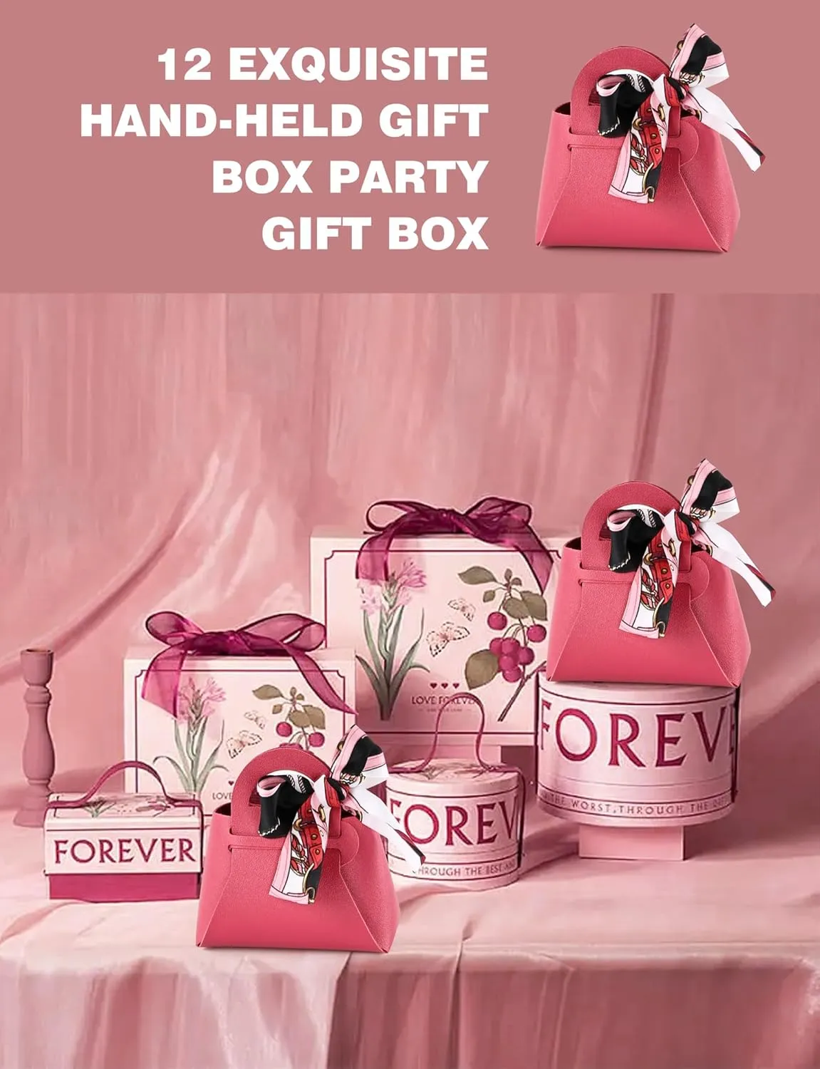 NOWDER 12 Pack Leather Wedding Candy Gift Bags with Handle Reusable Party Favor Boxes for Baby Showers Birthday Christmas Halloween Easter (Rose)