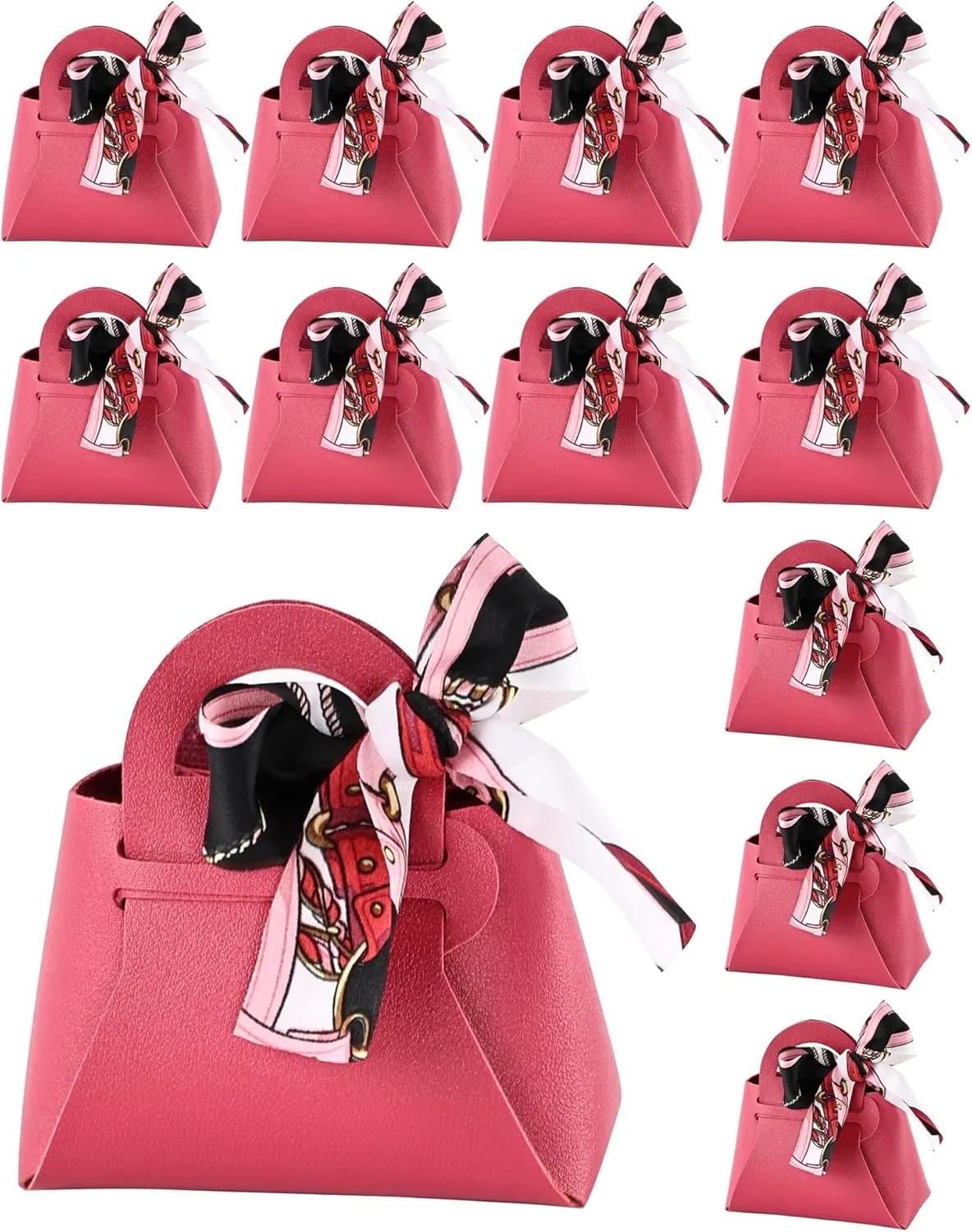 NOWDER 12 Pack Leather Wedding Candy Gift Bags with Handle Reusable Party Favor Boxes for Baby Showers Birthday Christmas Halloween Easter (Rose)