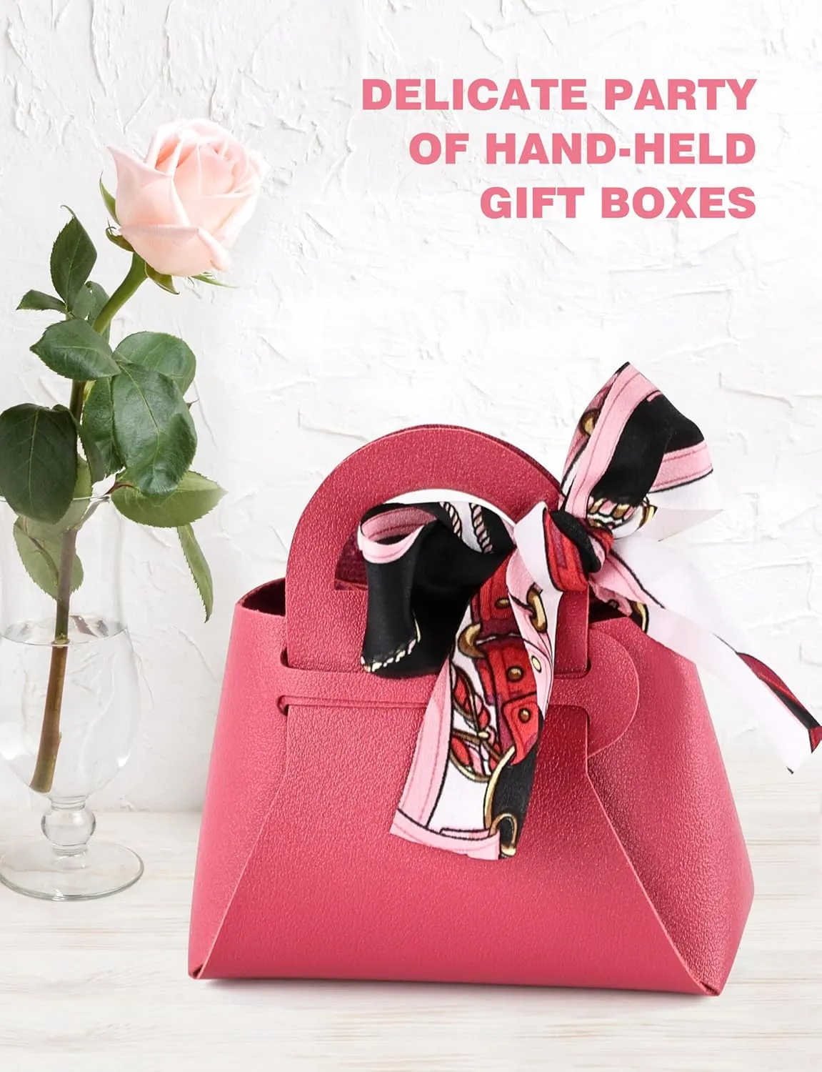 NOWDER 12 Pack Leather Wedding Candy Gift Bags with Handle Reusable Party Favor Boxes for Baby Showers Birthday Christmas Halloween Easter (Rose)