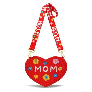 NVENF Mother’s Day Purse for Women Beaded Heart Mom Crossbody Purse Floral Shoulder Bag Mom Birthday Mother’s Day Gifts