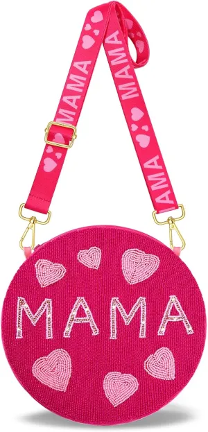 NVENF Mother’s Day Purse for Women Beaded Heart Mom Crossbody Purse Floral Shoulder Bag Mom Birthday Mother’s Day Gifts