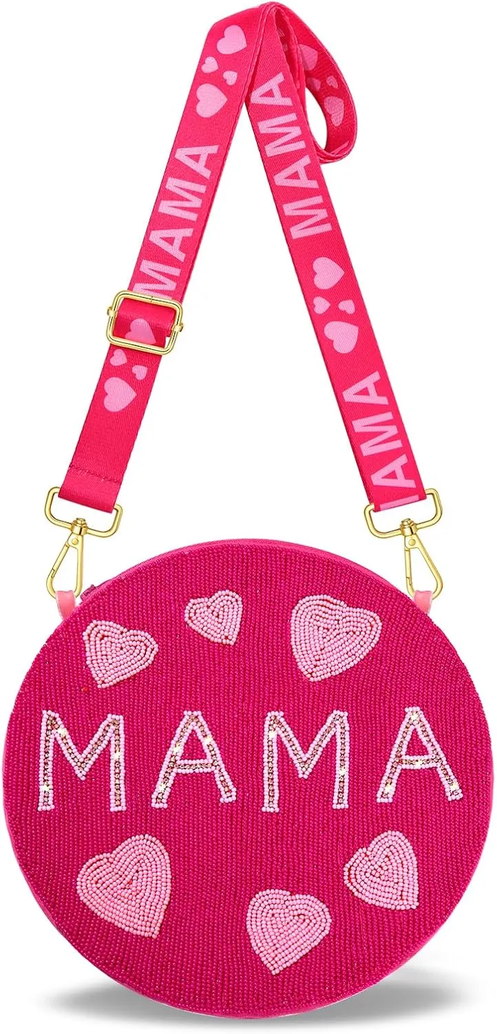 NVENF Mother’s Day Purse for Women Beaded Heart Mom Crossbody Purse Floral Shoulder Bag Mom Birthday Mother’s Day Gifts