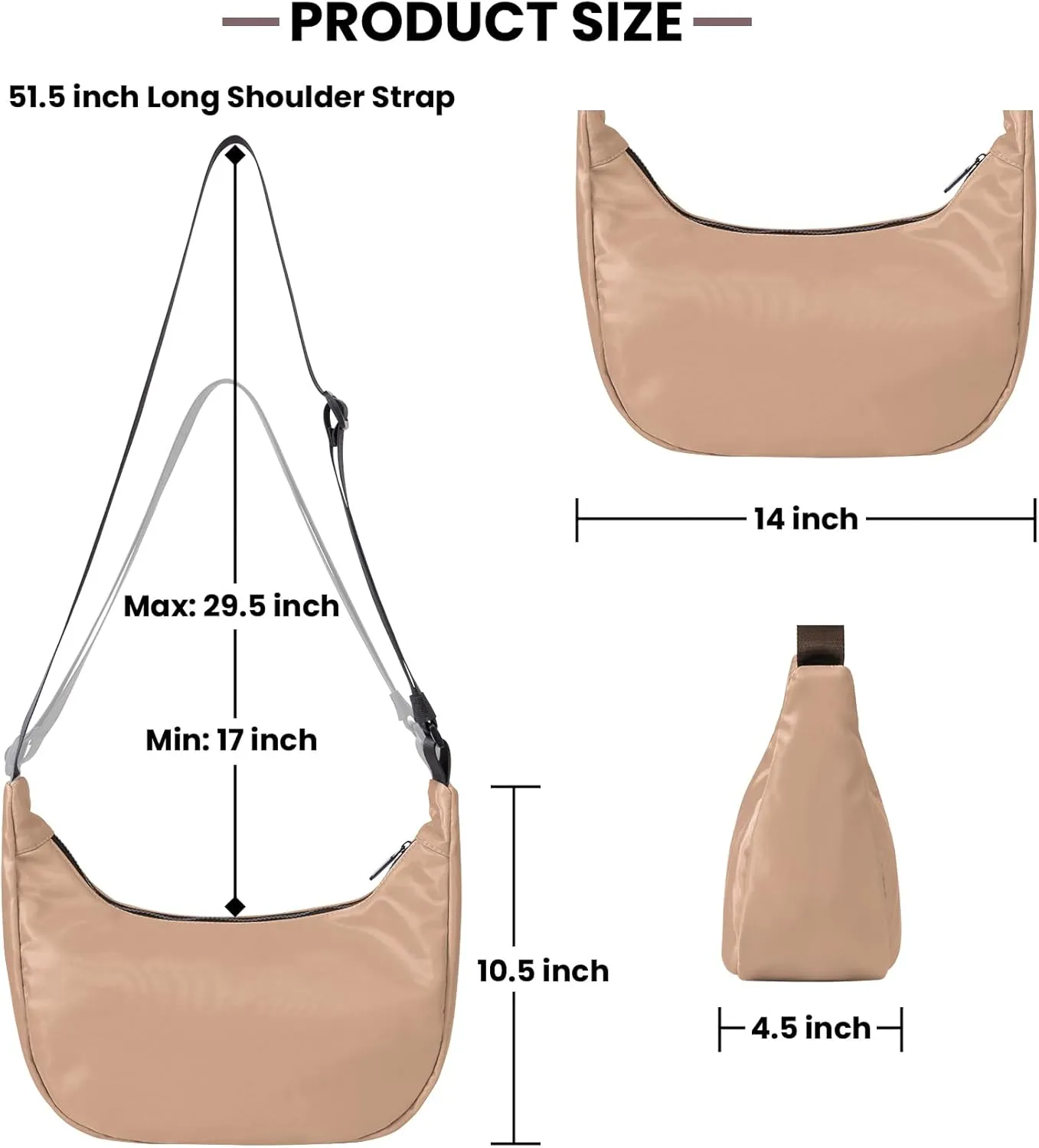 Nylon Crescent Bag, Casual Crossbody Bag for Women Men, Shoulder Dumpling Bag with Adjustable Strap