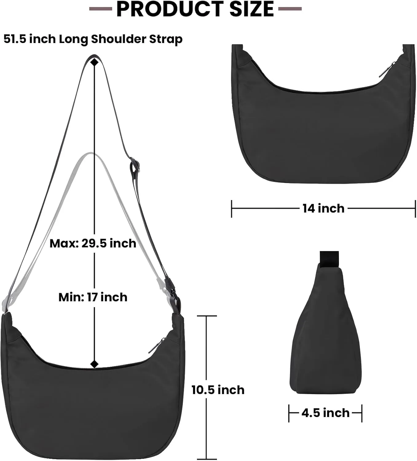 Nylon Crescent Bag, Casual Crossbody Bag for Women Men, Shoulder Dumpling Bag with Adjustable Strap