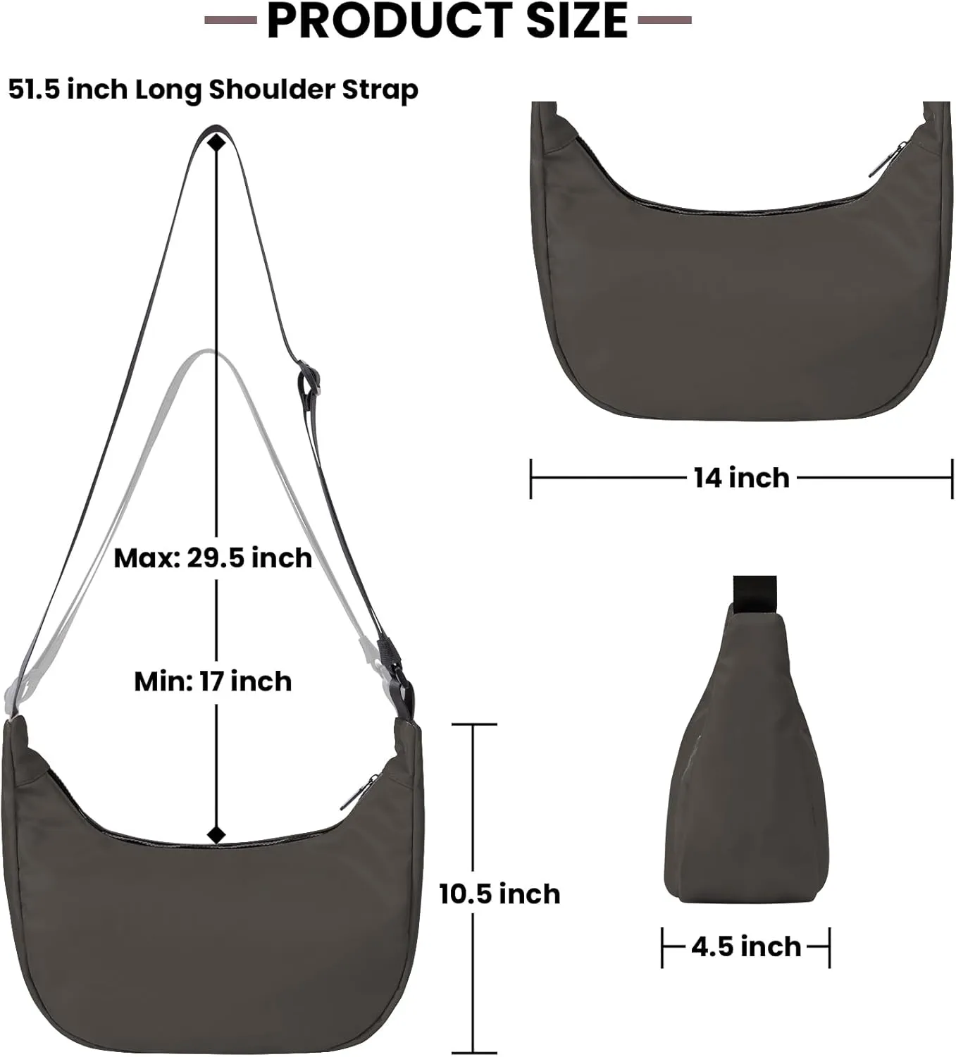 Nylon Crescent Bag, Casual Crossbody Bag for Women Men, Shoulder Dumpling Bag with Adjustable Strap