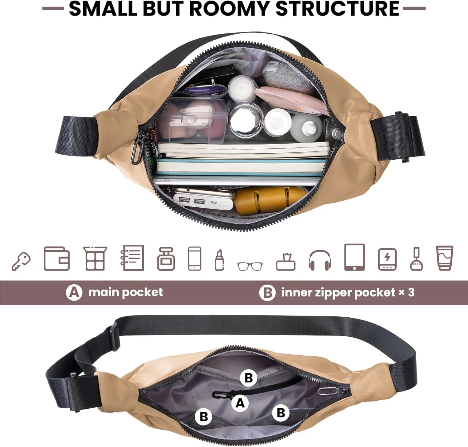Nylon Crescent Bag, Casual Crossbody Bag for Women Men, Shoulder Dumpling Bag with Adjustable Strap