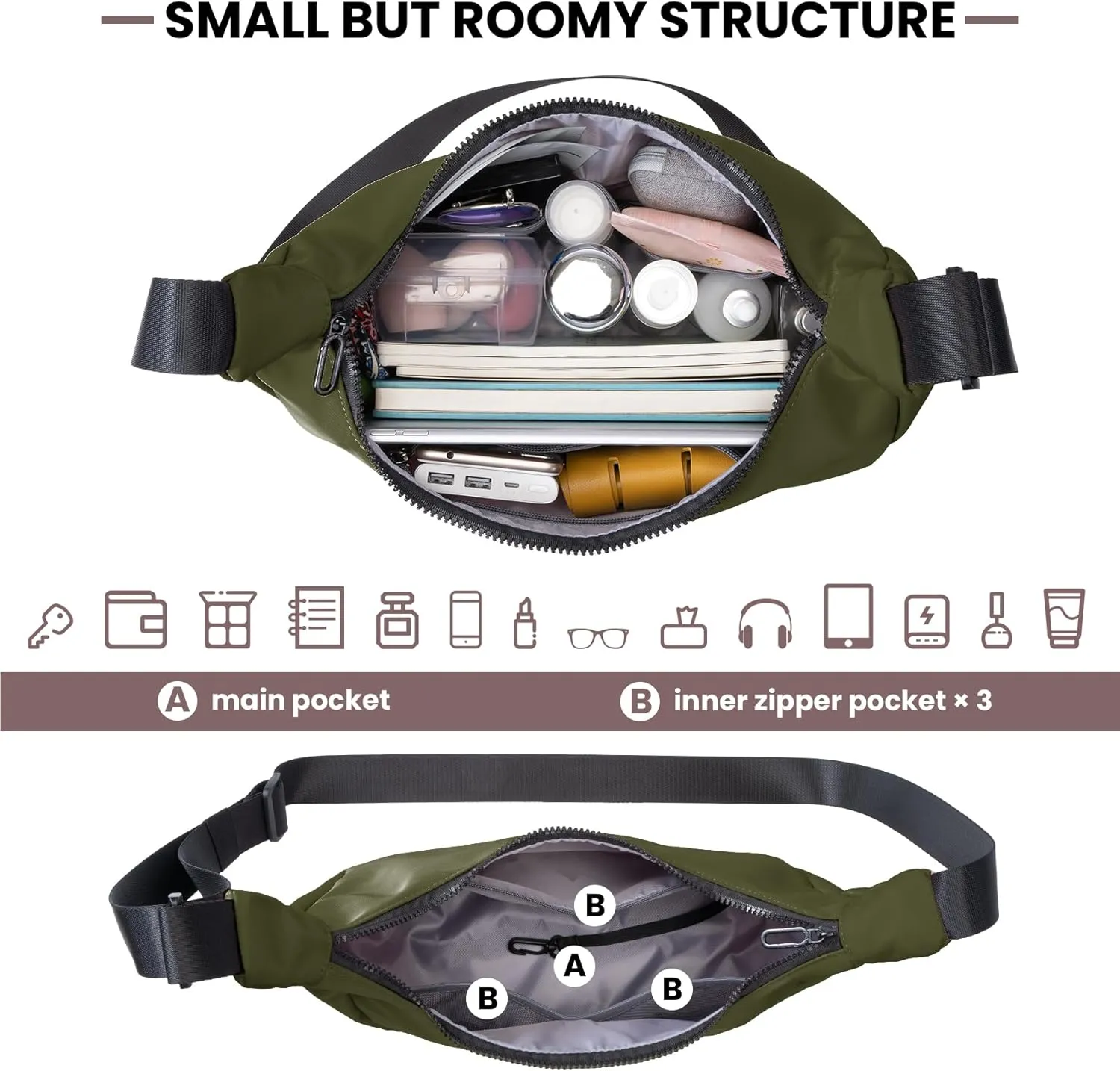 Nylon Crescent Bag, Casual Crossbody Bag for Women Men, Shoulder Dumpling Bag with Adjustable Strap