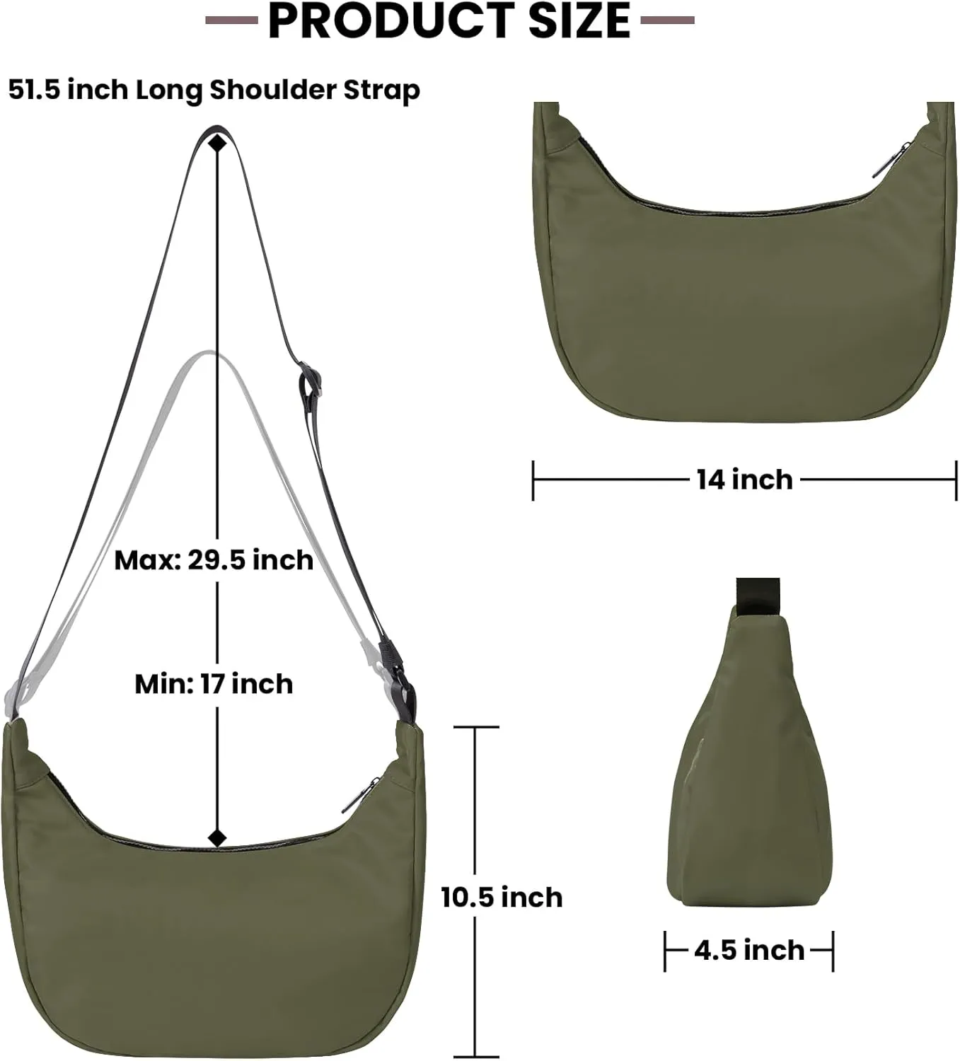Nylon Crescent Bag, Casual Crossbody Bag for Women Men, Shoulder Dumpling Bag with Adjustable Strap