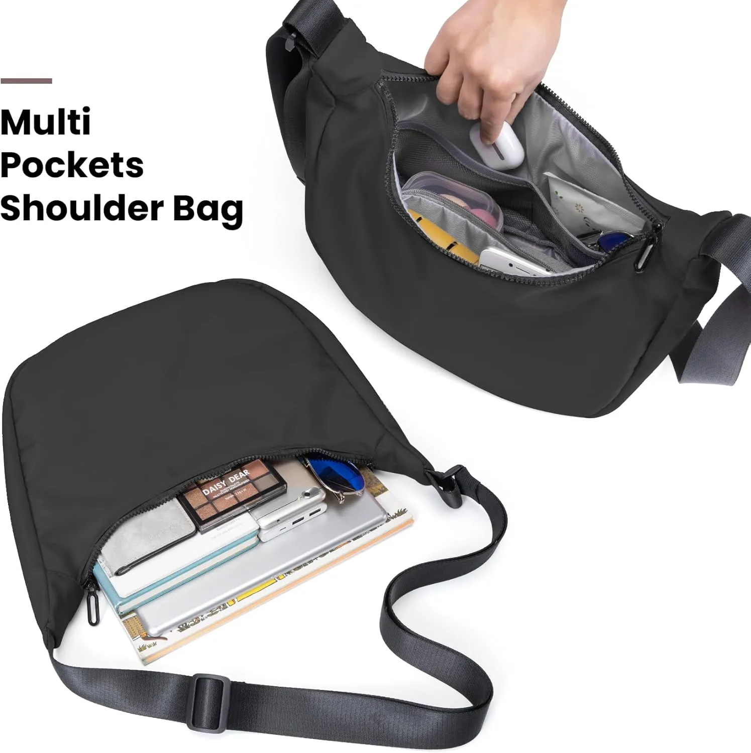 Nylon Crescent Bag, Casual Crossbody Bag for Women Men, Shoulder Dumpling Bag with Adjustable Strap