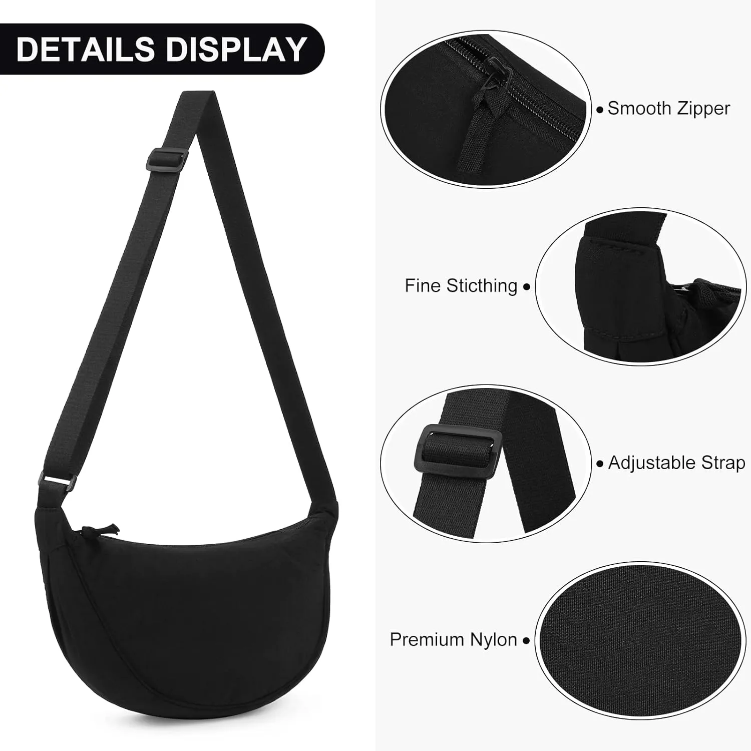 Nylon Crescent Bag Small Sling Crossbody Bag for Women Men Lightweight Shoulder Bag with Adjustable Strap