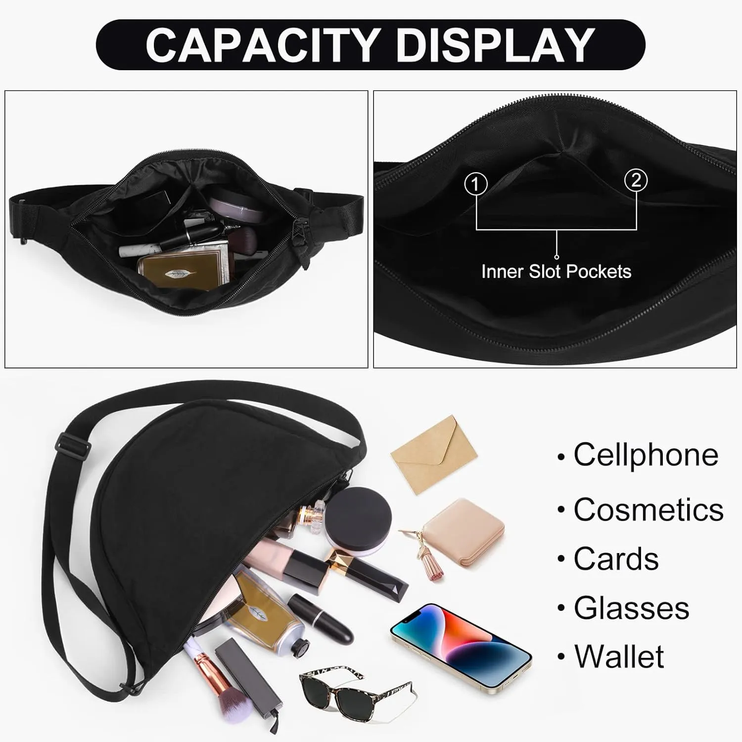 Nylon Crescent Bag Small Sling Crossbody Bag for Women Men Lightweight Shoulder Bag with Adjustable Strap