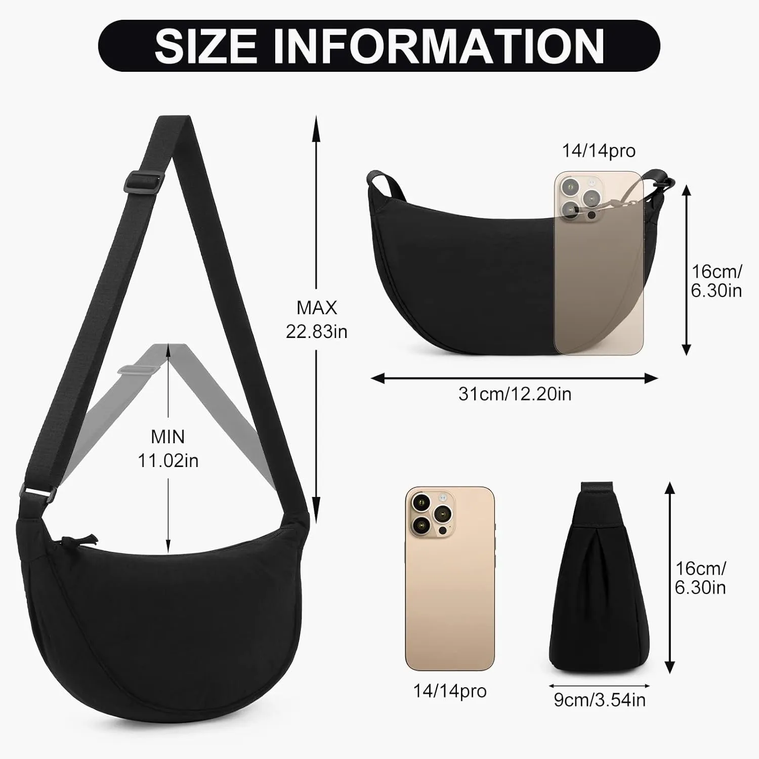 Nylon Crescent Bag Small Sling Crossbody Bag for Women Men Lightweight Shoulder Bag with Adjustable Strap